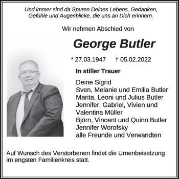 Traueranzeige von George Butler von FZ