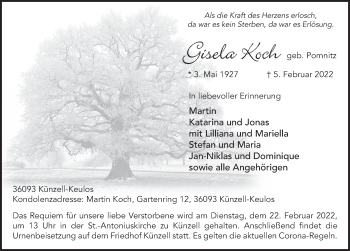 Traueranzeige von Gisela Koch von FZ
