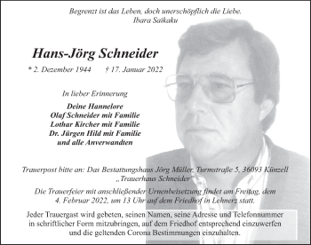 Traueranzeige von Hans-Jörg Schneider von FZ
