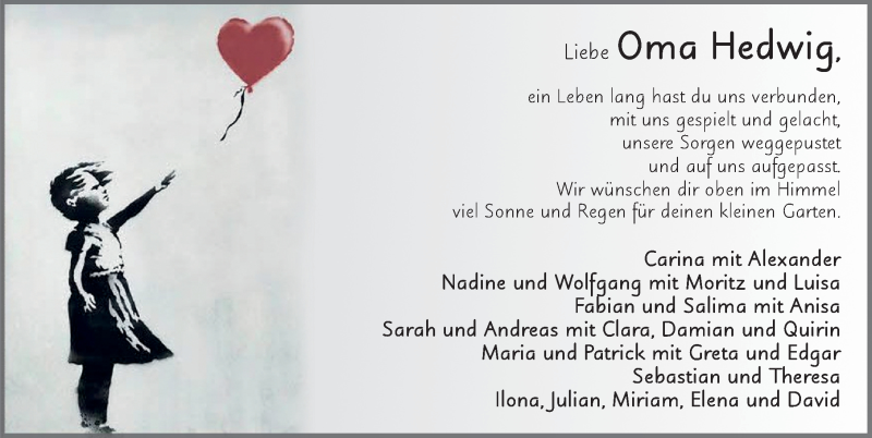  Traueranzeige für Hedwig Petter vom 19.02.2022 aus FZ