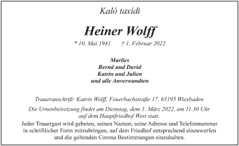 Traueranzeige von Heiner Wolff von FZ