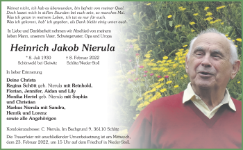 Traueranzeige von Heinrich Jakob Nierula von FZ