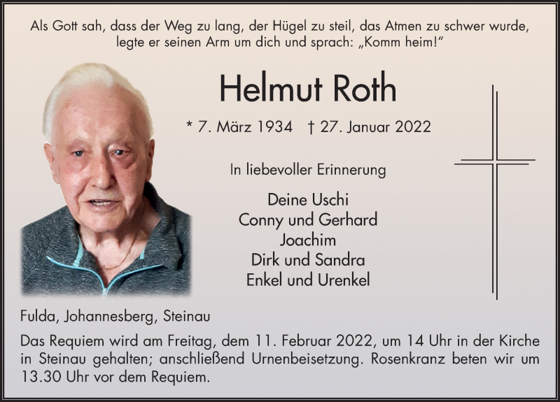  Traueranzeige für Helmut Roth vom 08.02.2022 aus FZ