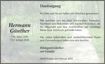 Traueranzeige von Hermann Günther von FZ