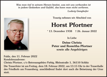 Traueranzeige von Horst Pfortner von FZ