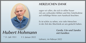 Traueranzeige von Hubert Hohmann von FZ