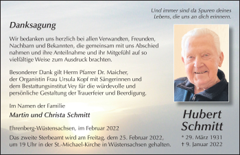 Traueranzeige von Hubert Schmitt von FZ