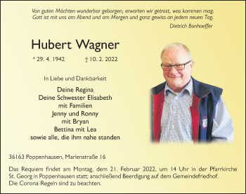 Traueranzeige von Hubert Wagner von FZ