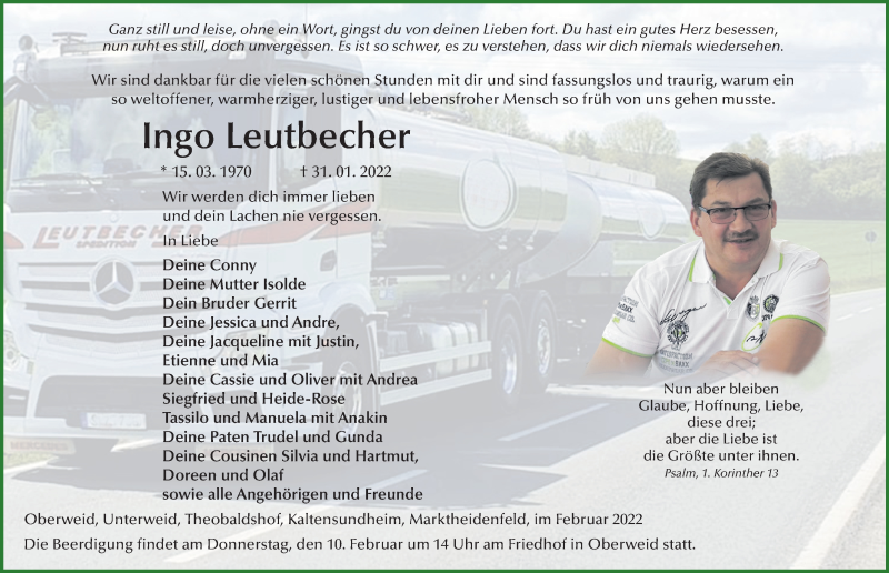  Traueranzeige für Ingo Leutbecher vom 05.02.2022 aus FZ