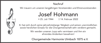Traueranzeige von Josef Hohmann von FZ