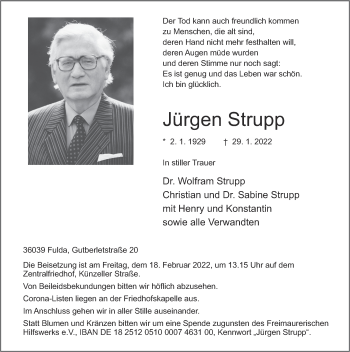 Traueranzeige von Jürgen Strupp von FZ