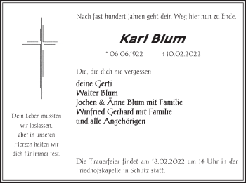 Traueranzeige von Karl Blum von FZ