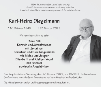 Traueranzeige von Karl-Heinz Diegelmann von FZ