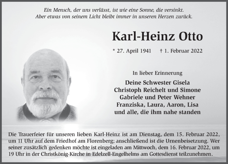  Traueranzeige für Karl-Heinz Otto vom 12.02.2022 aus FZ