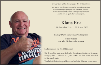 Traueranzeige von Klaus Erk von FZ