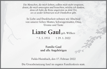 Traueranzeige von Liane Gaul von FZ