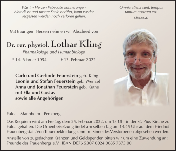Traueranzeige von Lothar Kling von FZ