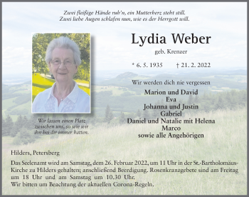 Traueranzeige von Lydia Weber von FZ