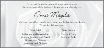 Traueranzeige von Magdalena Wagner von FZ