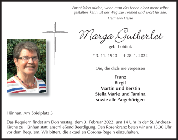 Traueranzeige von Marga Gutberlet von FZ