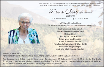 Traueranzeige von Maria Ebert von FZ