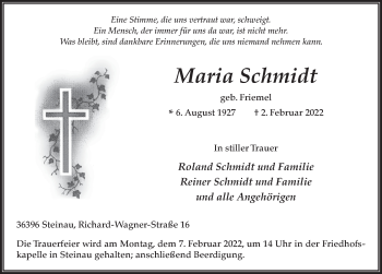 Traueranzeige von Maria Schmidt von FZ
