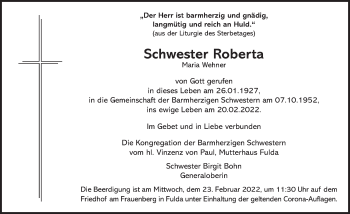 Traueranzeige von Maria Wehner von FZ