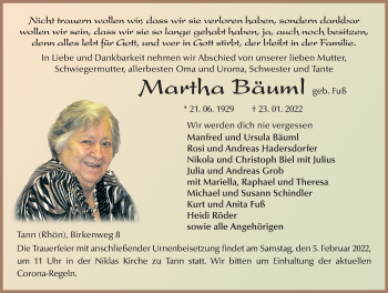 Traueranzeige von Martha Bäuml von FZ