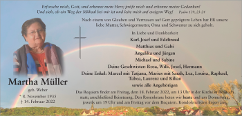 Traueranzeige von Martha Müller von FZ