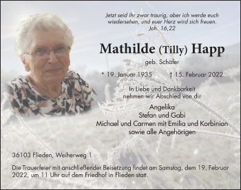 Traueranzeige von Mathilde Happ von FZ