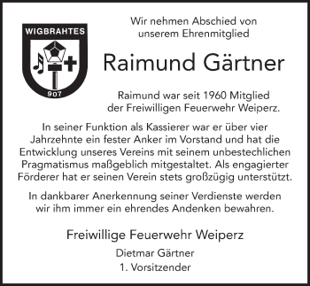 Traueranzeige von Raimund Gärtner von FZ