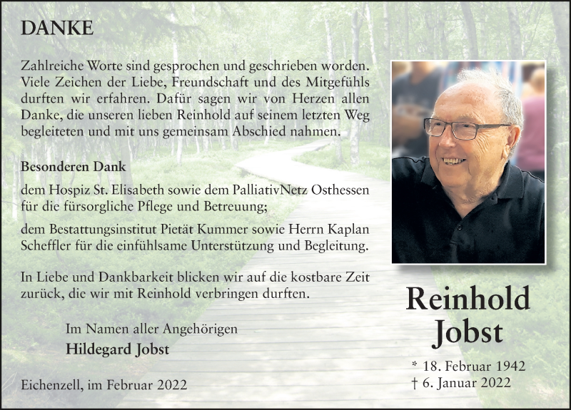  Traueranzeige für Reinhold Jobst vom 19.02.2022 aus FZ