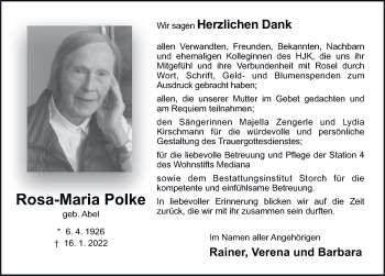 Traueranzeige von Rosa-Maria Polke von FZ