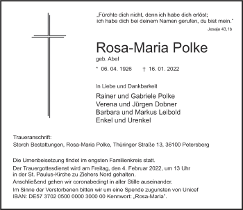Traueranzeige von Rosa-Maria Polke von FZ
