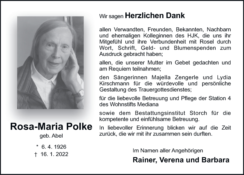  Traueranzeige für Rosa-Maria Polke vom 19.02.2022 aus FZ