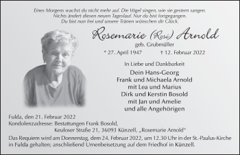 Traueranzeige von Rosemarie Arnold von FZ