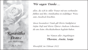 Traueranzeige von Roswitha Franz von FZ