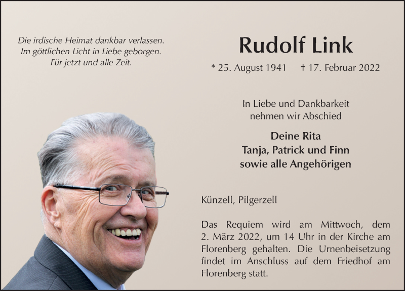  Traueranzeige für Rudolf Link vom 28.02.2022 aus FZ