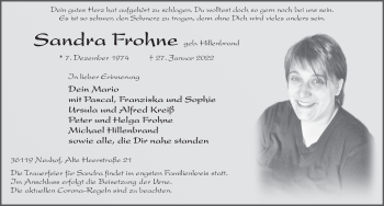 Traueranzeige von Sandra Frohne von FZ