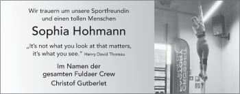 Traueranzeige von Sophia Hohmann von FZ