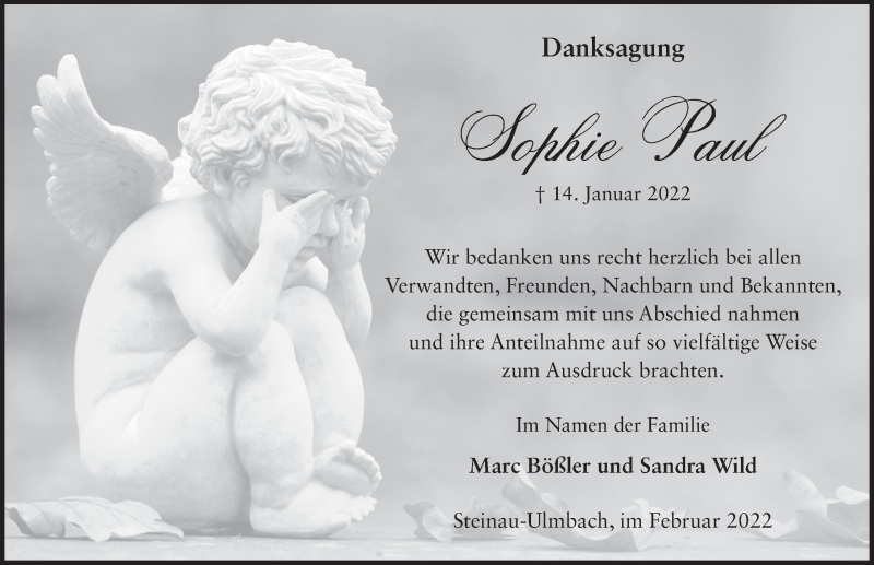  Traueranzeige für Sophie Paul vom 26.02.2022 aus FZ