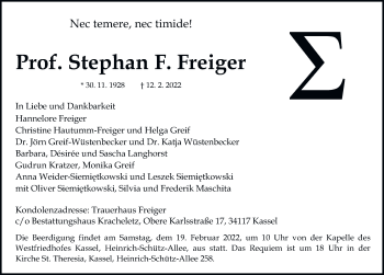 Traueranzeige von Stephan Freiger von FZ