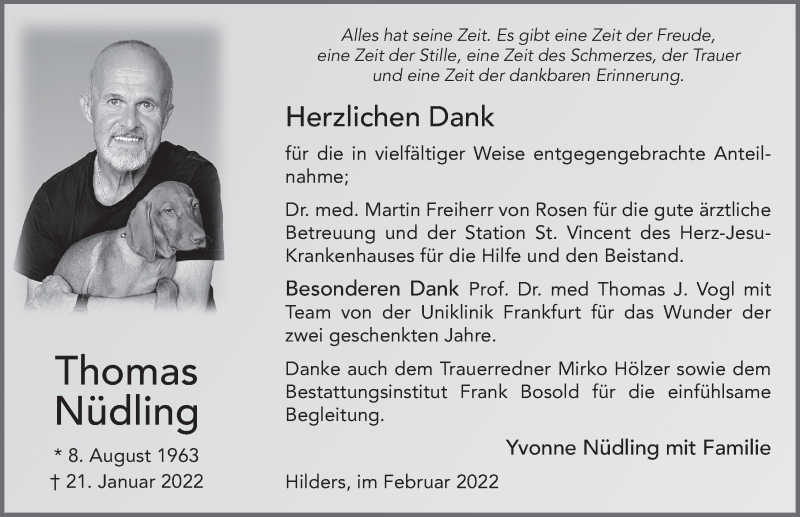  Traueranzeige für Thomas Nüdling vom 12.02.2022 aus FZ