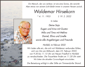 Traueranzeige von Waldemar Hirsekorn von FZ