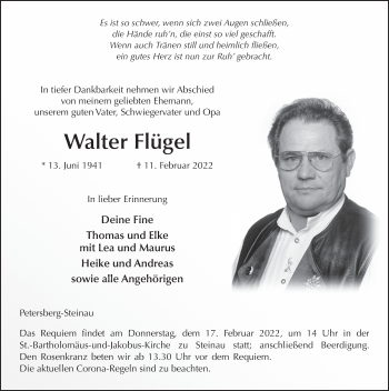 Traueranzeige von Walter Flügel von FZ