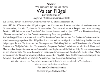 Traueranzeige von Walter Flügel von FZ