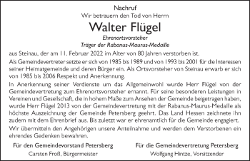 Traueranzeige von Walter Flügel von FZ