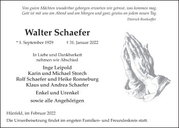 Traueranzeige von Walter Schaefer von FZ
