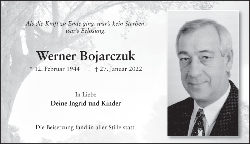  Traueranzeige für Werner Bojarczuk vom 05.02.2022 aus FZ