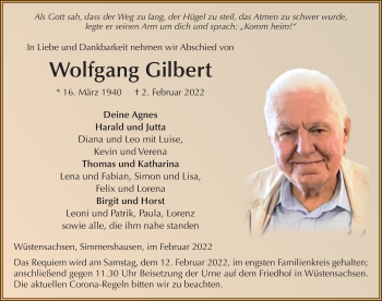 Traueranzeige von Wolfgang Gilbert von FZ